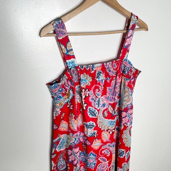 Talbots Womens Fit And Flare Midi Dress 16 Red Colorful Paisley Cotton Summer - Picture 5 of 10